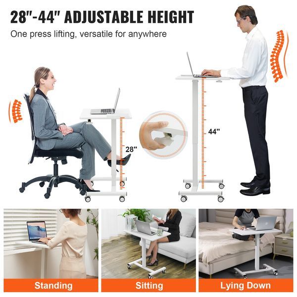 Mobile Standing Desk, 28'-44' Gas-Spring Height Adjustable Sit-Stand Desk, 4 360° Swivel Wheels (2 Lockable) Portable Rolling Laptop Table Computer_voghion.com
