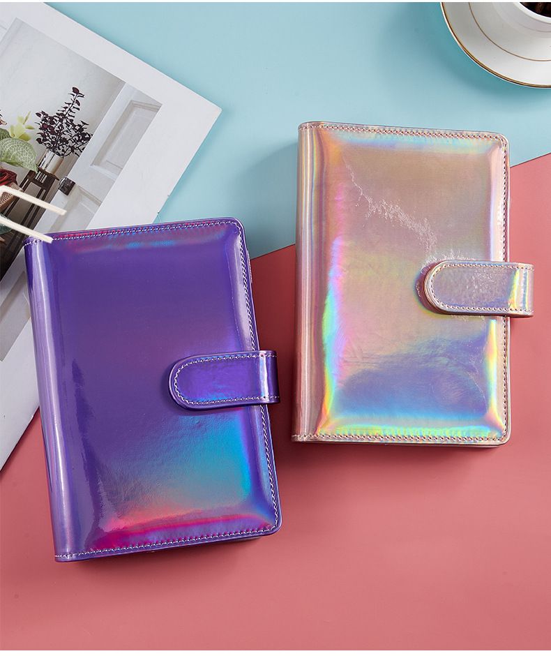 Holografisch navulbaar notitieboek van PU-leer A5/A6 - Rainbow Macaron Color Collectie voor dagboekschrijven, planner, school en kantoor (alleen enkele kaft)_voghion.com
