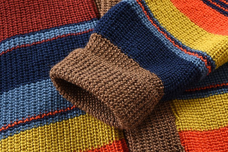 Herrenbekleidung Regenbogenpullover Pullover Jacke Revers Farbblock-Strickjacke_voghion.com