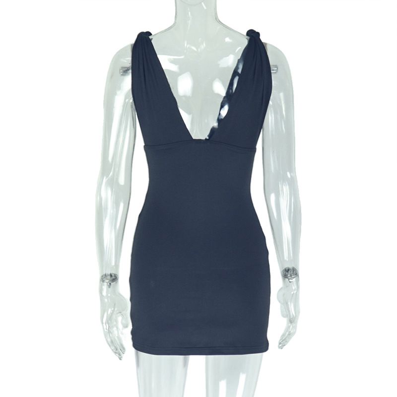 Gonna a tubino con scollo a V, plissettata, alla moda e semplice, da donna, con marsupio e cintura in tinta unita_voghion.com
