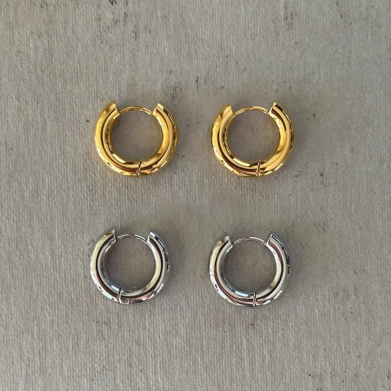Orecchini a cerchio unisex placcati in oro, stile INS, in acciaio inossidabile, spessi 4 mm_voghion.com