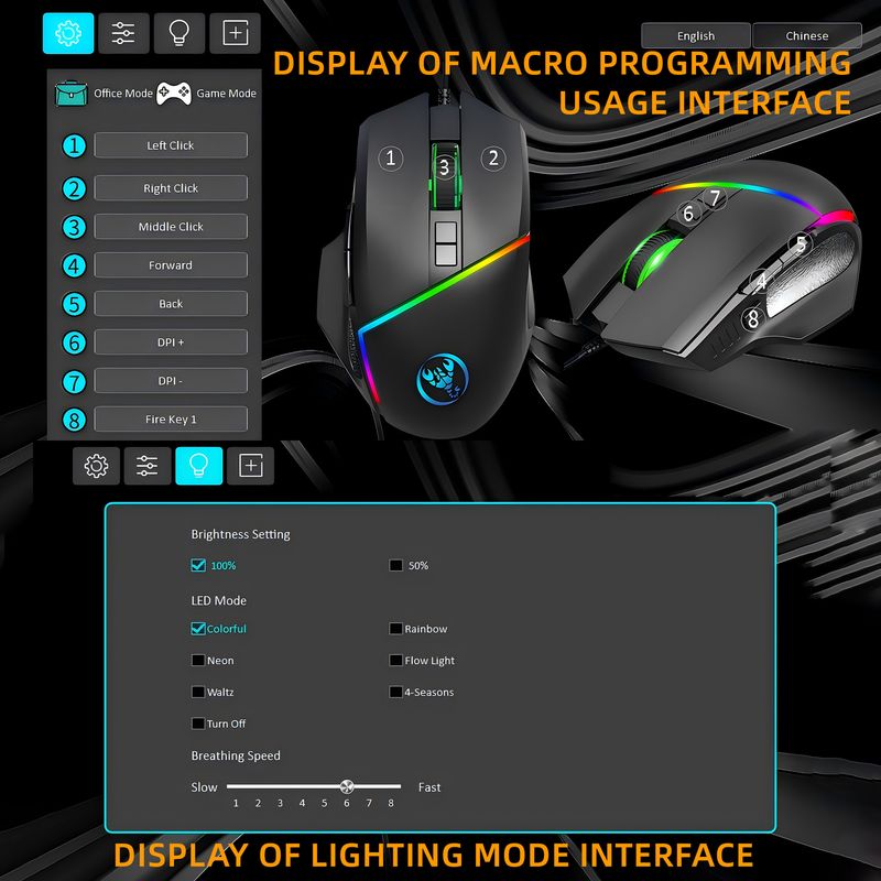 New A876RGB wired gaming mouse 12800dpi adjustable ABS material 8D macro programming matte_voghion.com
