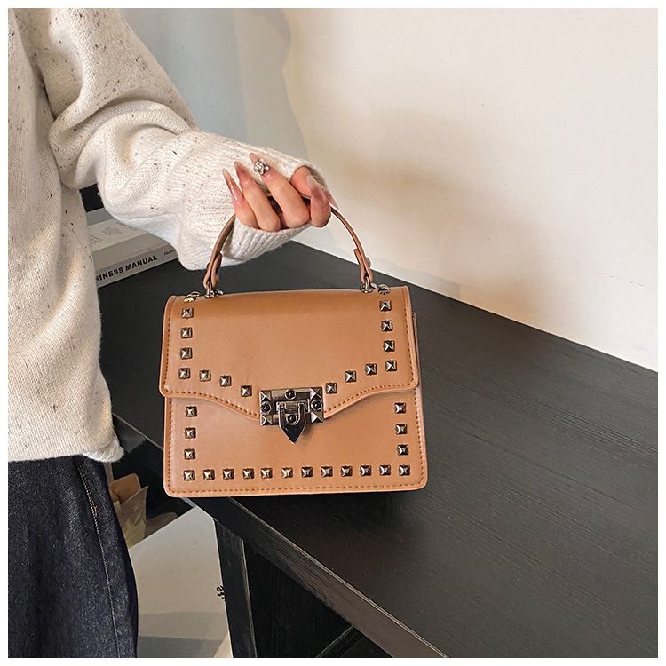 Women's Studded Clutch Bag - Spring PU Small Handbag With Flap Closure (Black, Brown, Beige, White)_voghion.com