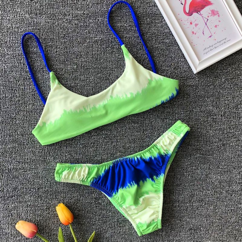 Women's gradient tube top bikini split pleated swimsuit bikini19C285_voghion.com