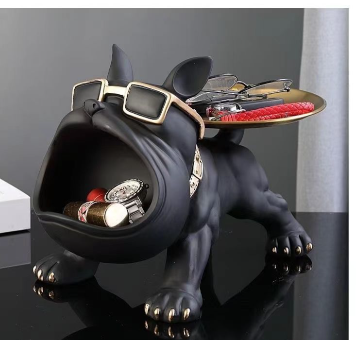 Decorazione per la casa, luce, lusso, bulldog francese, scarpiera, vassoio ornamentale, portaoggetti per ingresso, cane dalla bocca grande_voghion.com