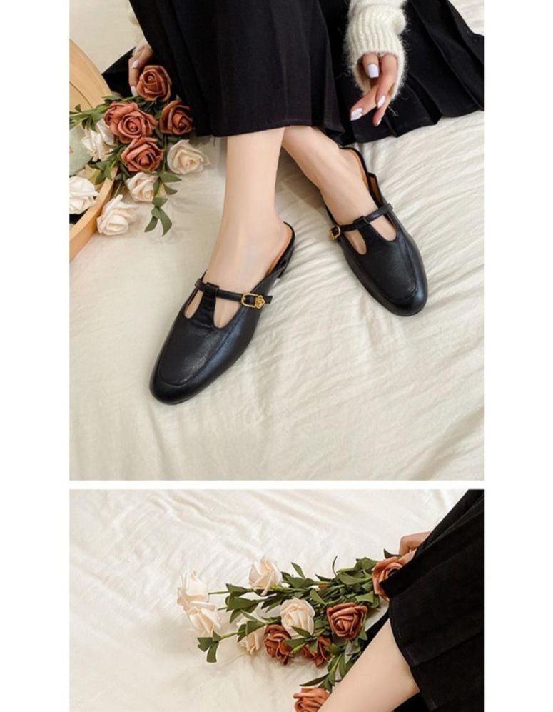 Flat Bottomed 2025 Summer New Baotou Slippers Soft Leather Women's Shoes With Thick Heels And A Straight Strap For_voghion.com