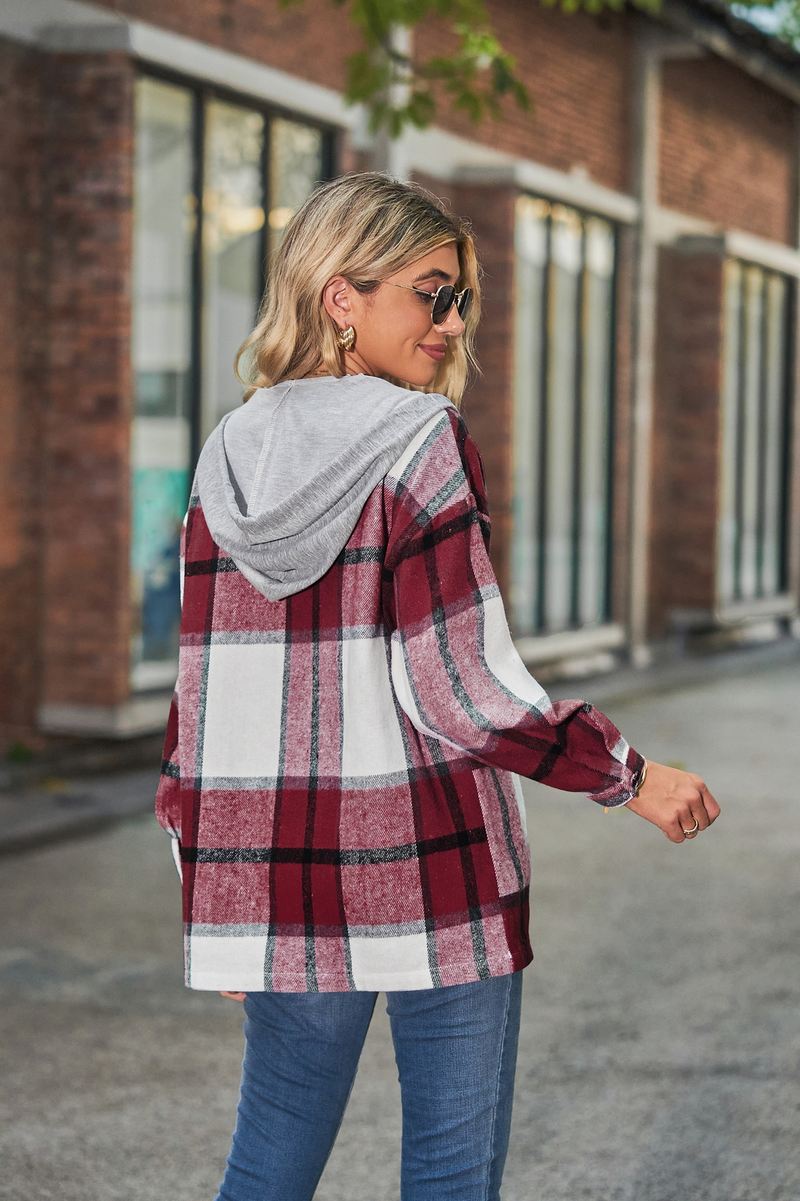Camicia da donna in tartan con cappuccio alla moda per abbigliamento da donna_voghion.com