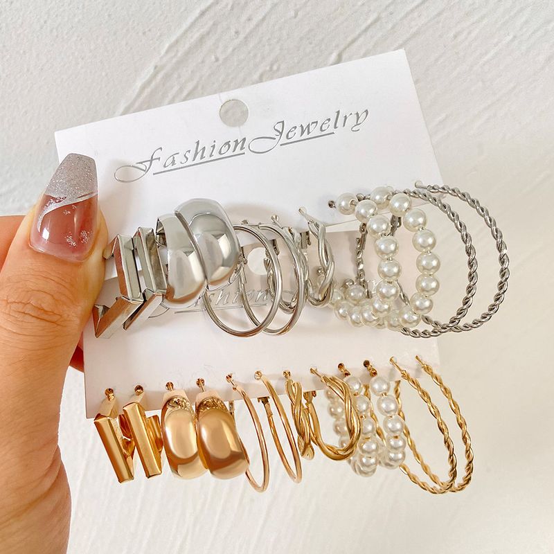 orecchini geometrici adatti alla combinazione ins retro moda creativa orecchini di perle in metallo orecchini da 6 pezzi_voghion.com