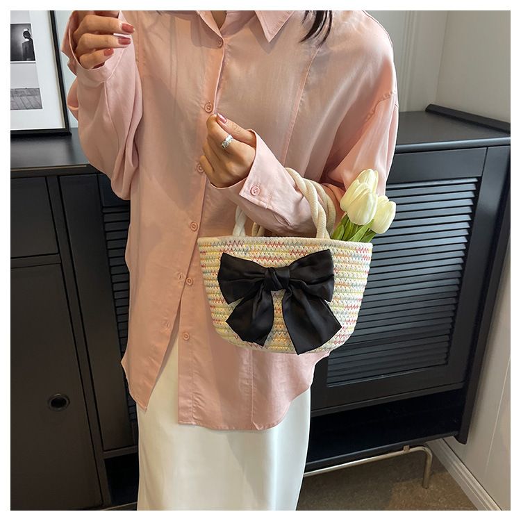 Borsa a mano in erba per le donne nel 2024, nuova borsa a secchiello in rattan versatile da campagna, piccola borsa portatile intrecciata da spiaggia_voghion.com