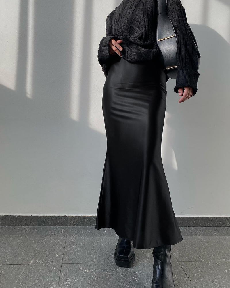 Women's high-end color micro-dyed tail skirt slim and versatile temperament women's dress_voghion.com