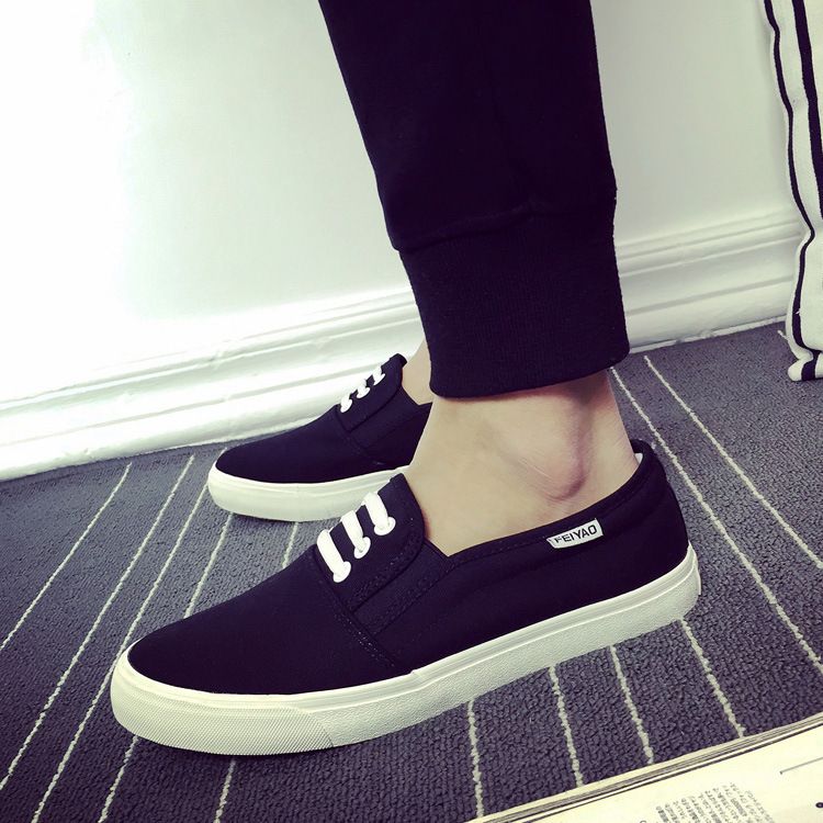 Fei Yao Canvas-Flachabsätze, One-Step-Herren-Lazy-Schuhe, koreanische Sommer-atmungsaktive trendige kleine weiße Studentenschuhe_voghion.com