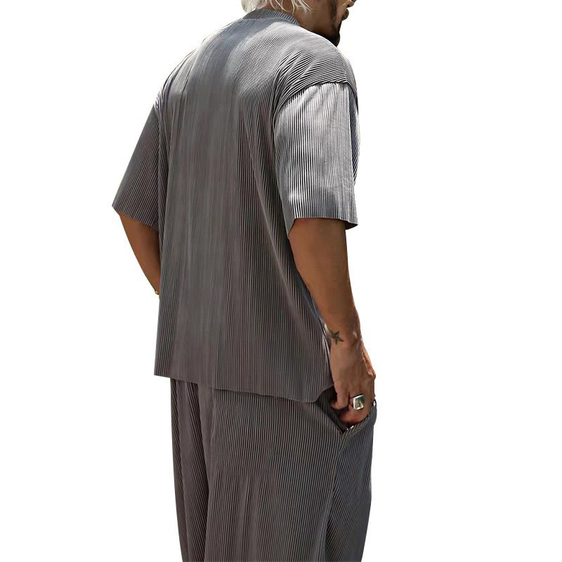 Herrenbekleidung Sommer Herren große Größe lockerer Anzug Kurzarm Shorts einfarbig Freizeitanzug Herren_voghion.com