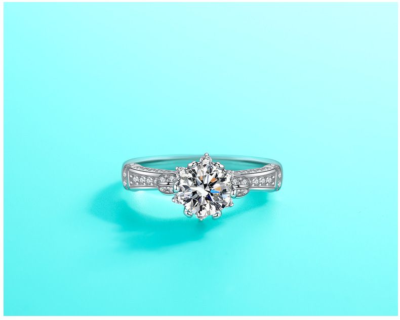 Puur zilver met bloem D-kleur Mosang Diamond Luxury Group Set-voorstel Koningin van ijs- en sneeuwring voor dames_voghion.com