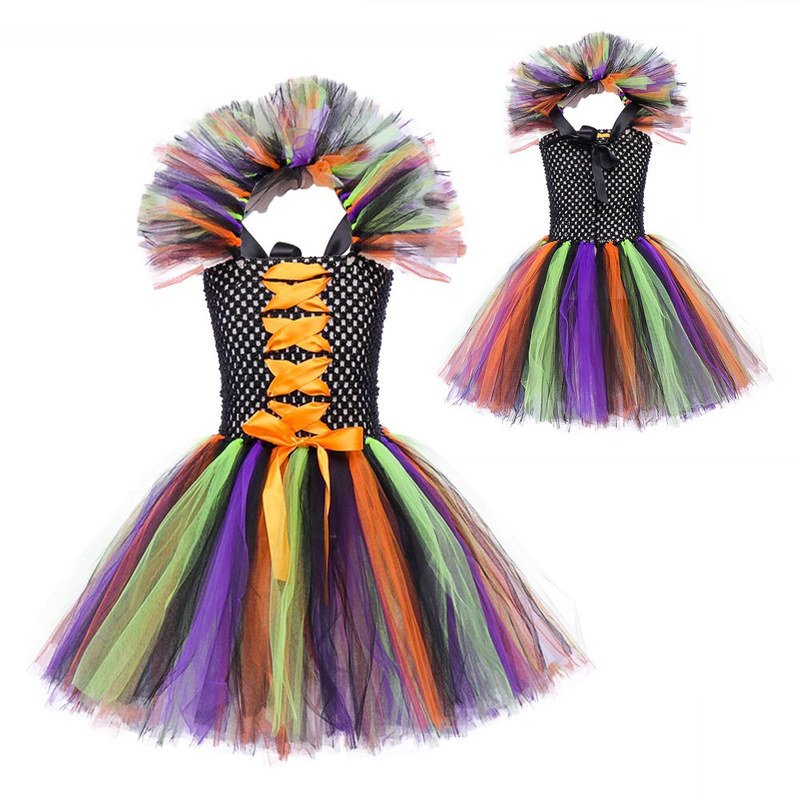 Costume de spectacle d'halloween pour enfants, jupe tutu de cosplay de sorcière pour filles, déguisement de sorcière, jupe tutu pour enfants_voghion.com
