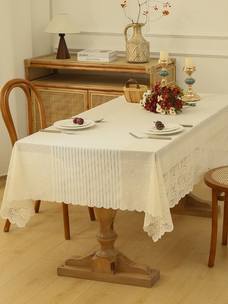 Farmhouse Tablecloth – Non-Slip Polyester Lace Rectangular Table Cover For Dining, Picnic, Coffee Table – Geometric Design – Multiple Sizes_voghion.com