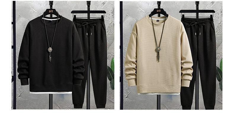 2023 Herbst Herren Rundhalsausschnitt Neue Waffelstruktur Set Lässig Stilvoll Sport Ärmel Lange Hosen Zweiteilige Trendy Marke_voghion.com