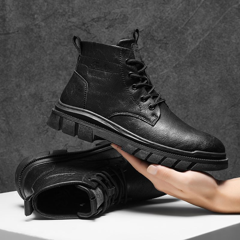 Martin high-top britiske mid-top lædersko korte sorte arbejdsstøvler til mænd_voghion.com