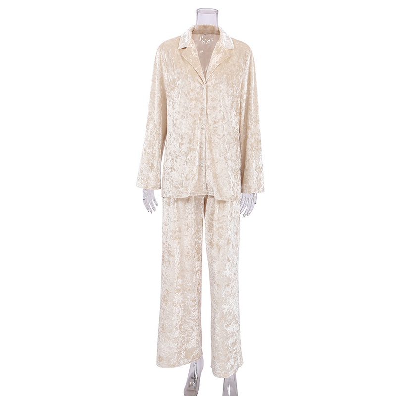 Women's clothing gold diamond velvet pajamas long sleeve trousers two sets warm thick velvet_voghion.com