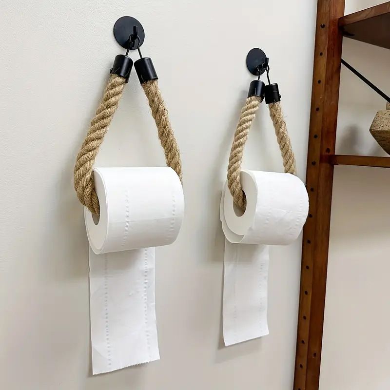 Solid Wood Cotton Rope Woven Storage Rack Face Towel Organizer Creative No-Drill Roll Paper Holder_voghion.com