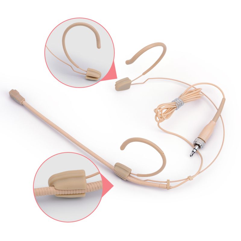 Ammattimainen beige kuulokemikrofoni, monisuuntainen, kondensaattorimikrofoni Sennheiserin langattomaan järjestelmään, 3,5 mm:n ruuviliitäntä_voghion.com