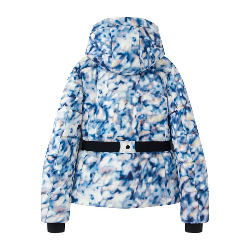 Women's Clothing Women's Stylish Ski-Inspired Hooded Down Jacket With Waist Cinching - Winter Warm Padded Coat In Black/Checkered/Silver/Blue Floral_voghion.com
