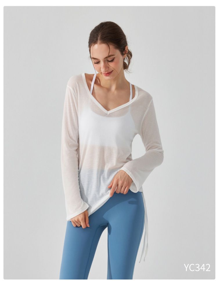 Felpa con cappuccio casual e ampia, maniche lunghe per coprire i glutei, top da donna con pieghe, t-shirt con coulisse, fitness Pilates_voghion.com