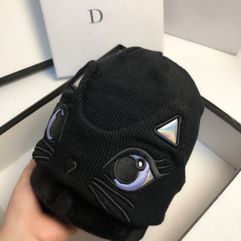 Versione coreana simpatico cappello lavorato a maglia con ricamo a forma di gatto autunno inverno dolce orecchie di gatto (pane a forma di orecchio di gatto cotto a vapore) lana calda_voghion.com