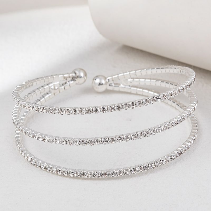 Women's Jewelry 3 Row Elastic Steel Wire Rhinestone Open Bracelet Simple Multi Layer Claw Chain Light Luxury Female Jewelry_voghion.com