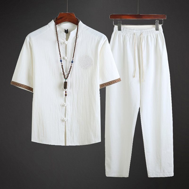 Abbigliamento maschile Abito estivo da uomo in lino sottile, due pezzi, stile retrò, in cotone e lino, stile zen_voghion.com