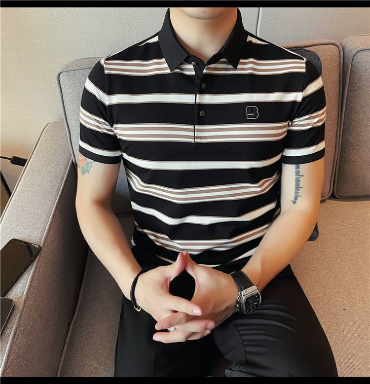 Douyin Kuaishou Supplies High-quality Summer Business Casual Men's Short-sleeved Shirts, Striped Antibacterial Cotton T-shirts_voghion.com