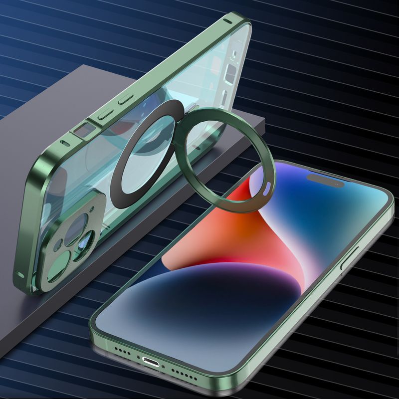 Metal Magnetic Phone Case For IPhone 15/14 Pro Max – 360° Shockproof Protection, Built-in Stand & Full-Body Cover (Black/Purple/Gold/Silver/Green)_voghion.com