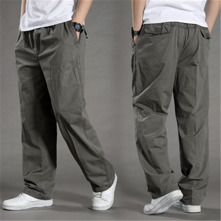 Summer New Style Men's Cotton Casual Cargo Thin Loose Large Elastic Waist Straight Pants_voghion.com
