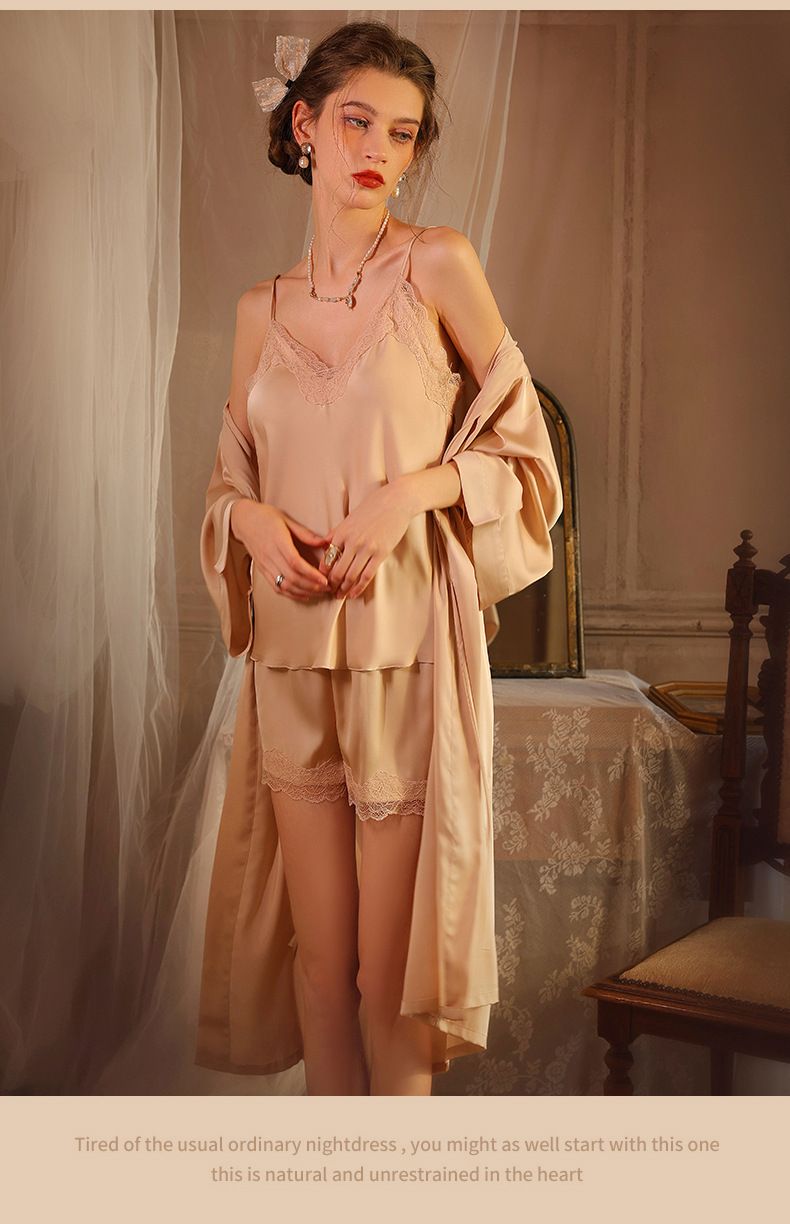 Women's Summer Home Wear | Ice Silk Camisole Shorts+jacket Sexy French Cut Plus Size To Wear-XL_voghion.com
