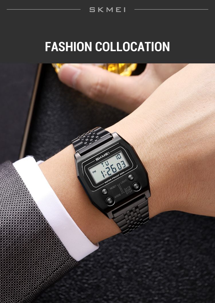 Simple Stainless Steel Strip EL Light Wristwatch Fashion Waterproof Digital Electronics Watches For Men Women_voghion.com