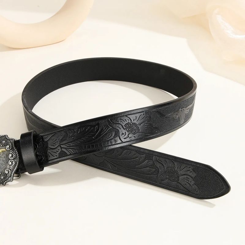 Western Versatile Bull Head Large Buckle Cowboy Carved Ethnic Style Men's Punk PU Leather Belt_voghion.com