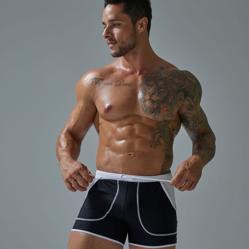 Men's New Large Pocket Nylon Swim Trunks Fashionable Close-fitting Summer Pool Beach Quick-dry Boxer Shorts_voghion.com