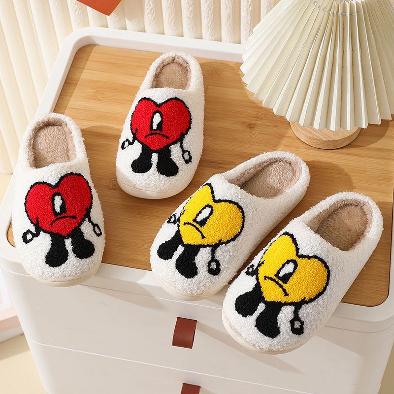 Pantofole invernali da donna con suola spessa antiscivolo Home Bad Bunny Mr. Heart, calde pantofole da uomo e da coppia, con cartoni animati_voghion.com