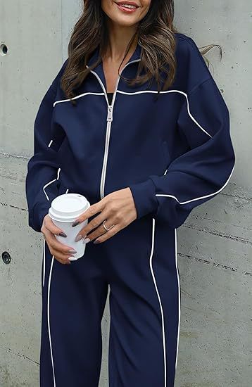 Completo da donna da ufficio a palestra, 2 pezzi: top da allenamento con cerniera completa e pantaloni affusolati (S-XXL, poliestere traspirante, 13 colori, casual da lavoro)_voghion.com