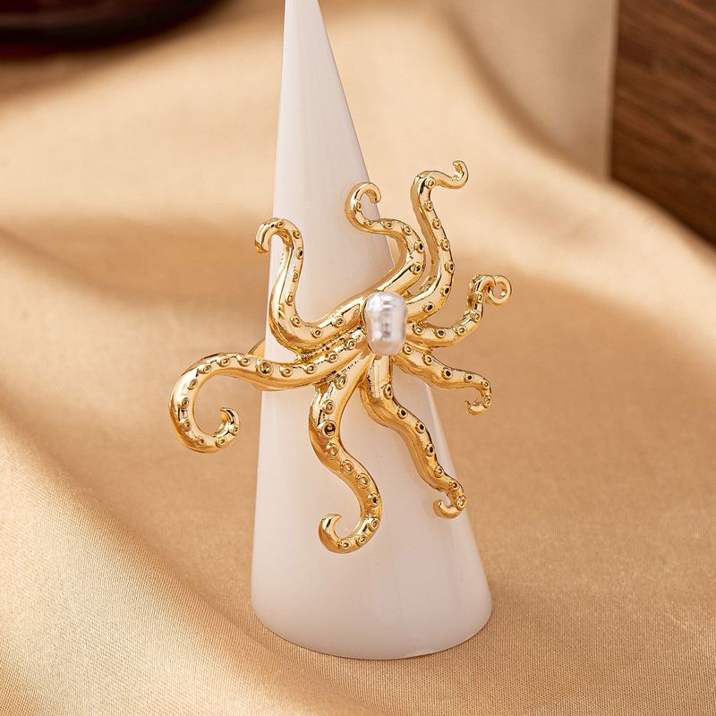 Stile di strada alla moda per le donne, anello aperto regolabile di alta qualità a forma di polpo_voghion.com