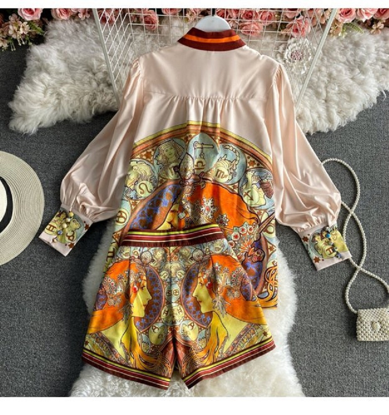 Jupe à fleurs pour femmes, chemise imprimée, ensemble deux pièces_voghion.com