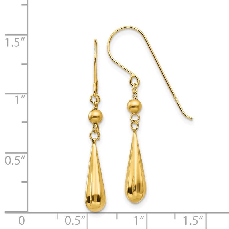 14K Grooved Puffed Teardrop Shepherd Hook Earrings_voghion.com