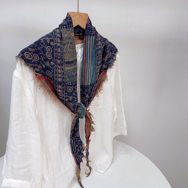 Koreansk version av plisserat lapptäcke i bomull och linne för kvinnors sommarhalsduk, personlig smal varm halsduk_voghion.com