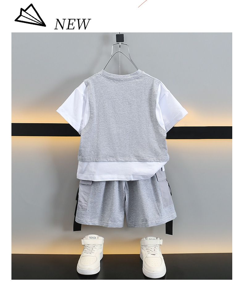 Trajes de verano para niños, finos, de manga corta, para niños, nuevo estilo, para verano, para niños, guapos, para tiempo libre, deportivos, traje de dos piezas a la moda._voghion.com