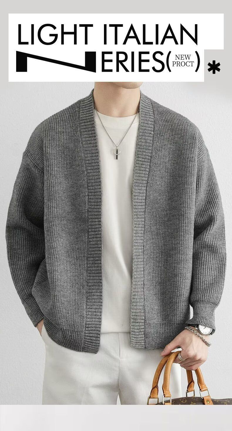 Herren-Cardigan mit V-Ausschnitt – Leichter Strickmantel mit offener Vorderseite (atmungsaktiv, dehnbar, M-3XL, minimalistisch, Business Casual)_voghion.com