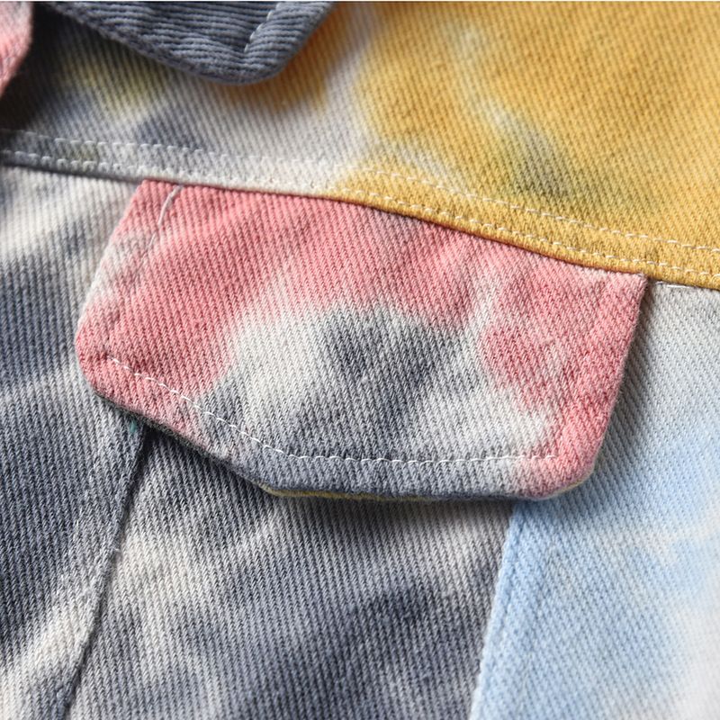 Ropa para niños, ropa infantil, nueva primavera 2024, chaqueta vaquera tie-dye, top corto roto para niños y niñas_voghion.com