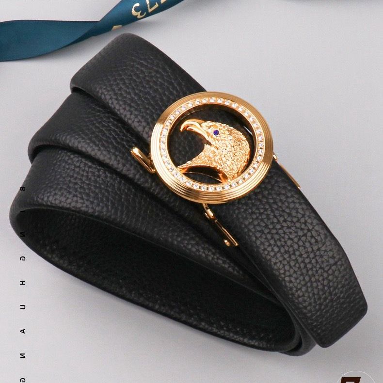 VOOTHOST Designer Gürtel für Herren aus schwarzem Leder mit Prägung und Ratschenriemen, automatischer Schnalle, Schiebegürtel für Jeans, für Herren F0195_voghion.com