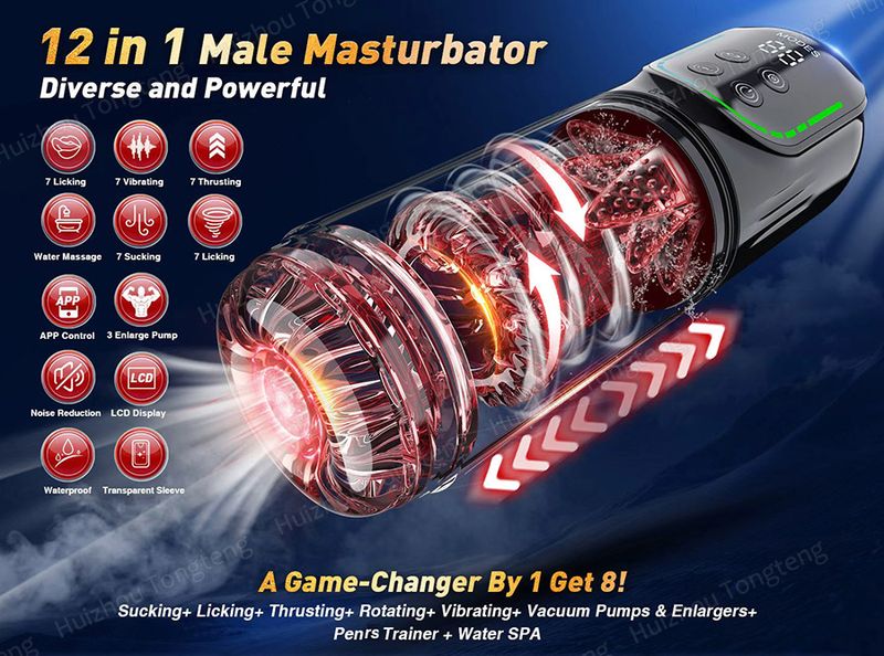APP LED Automatic Male Masturbator Cup 7 Sucking Rotating Licking Thusting Modes Pocket Pussy Stroker Blowjob Sex Toys_voghion.com