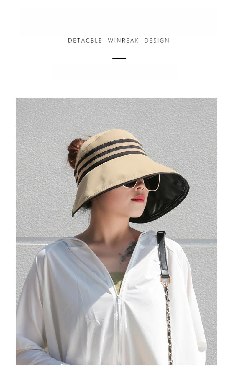 Cappello a cilindro vuoto in gomma nera 2024, cappello parasole estivo pieghevole, bellissimo cappello da spiaggia con protezione solare da donna, cappello da sole in stile tempo libero, cappello da donna con tesa estesa_voghion.com