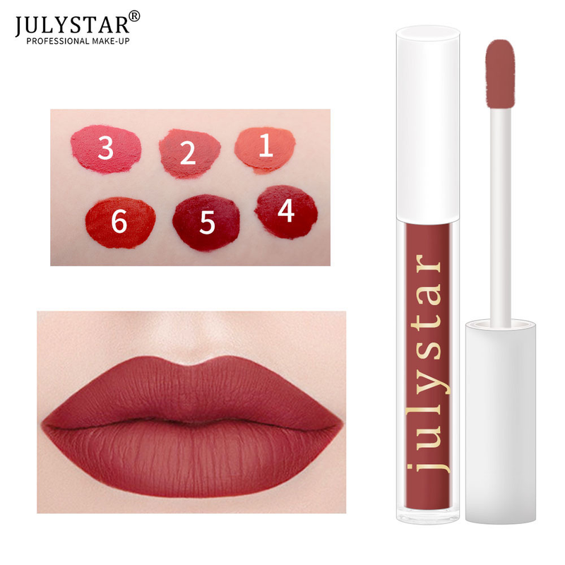 Julystar is niet gemakkelijk te vervagen of te plakken, de cup is vochtinbrengende, matte en lichtgewicht lipglossmake-up_voghion.com