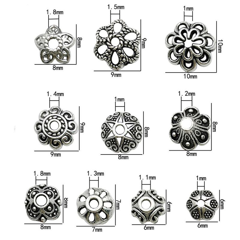 Accessori per gioielli fai da te, braccialetti con perline, distanziatori, cappelli con fiori, orecchini pendenti a forma di toro, in argento, di diverse dimensioni, retrò_voghion.com